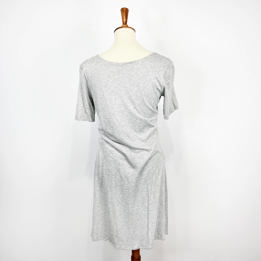 Joan Vass dress short sleeve grey jersey knit flattering ruched waist size small - Picture 2 of 6